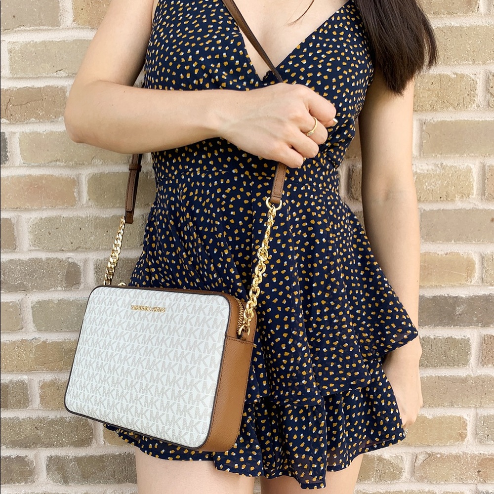 Michael Kors Jet Set East West Large Crossbody Vanilla MK Signature - Picture 2 of 4